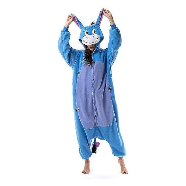 Unisex Voksen Onesie Pyjamas Dyr One Piece Halloween Kostume Jule Nattøj Jumpsuit Donkey XL