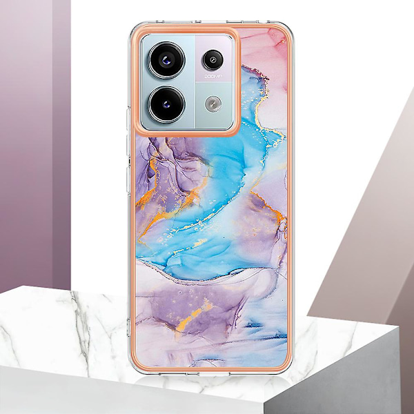 For Xiaomi Redmi Note 13 Pro 5G/ Poco X6 5G Etui TPU Elektroplettering Kanter Beskyttende Deksel Milky Way Marble Blue