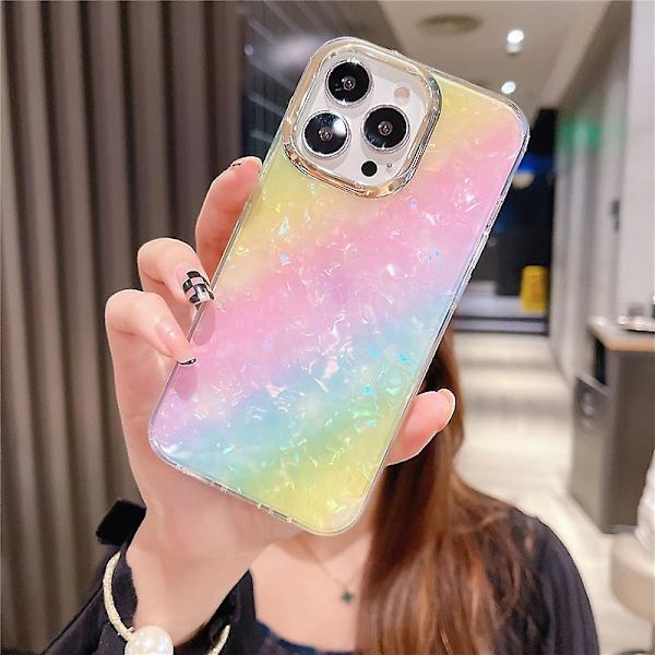 iPhone 13 Pro -kotelo, sähköpinnoitettu linssikehys, PC+TPU IMD -puhelinkuori Y1 Rainbow