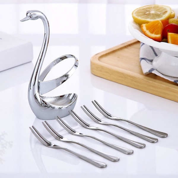 Svanformet bestikholder i rustfrit stål 1 Holder 3pcs Fork 3pcs Spoon