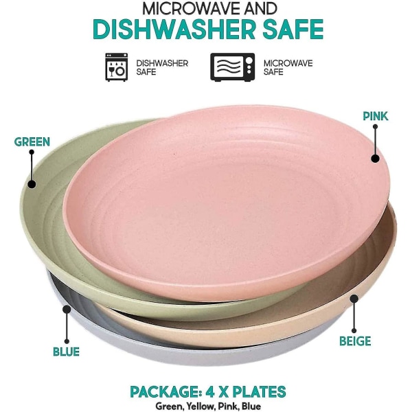 Set Of 4 Unbreakable Plates, Unbreakable And Robust, Cutlery, Microwave And Dishwasher Safe, Several Colors Lightweight Plates Without Bpa