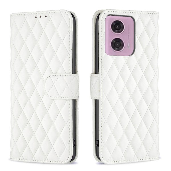 BINFEN COLOR BF Rhombus Grid Pattern Wallet Design Telefon Etui Til Motorola Moto G34 5G White