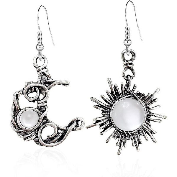 Bohemian Wind Retro Sol og Måne Ørepynt Månestein Asymmetrisk Sol og Måne Ørepynt White