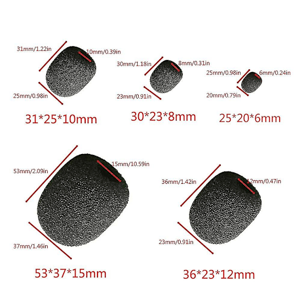 10 stk Hodetelefoner Erstatningsdeksel Svanehals Skum Mikrofon Vindskjerm Beskytter 5 Størrelser 25*20*6mm