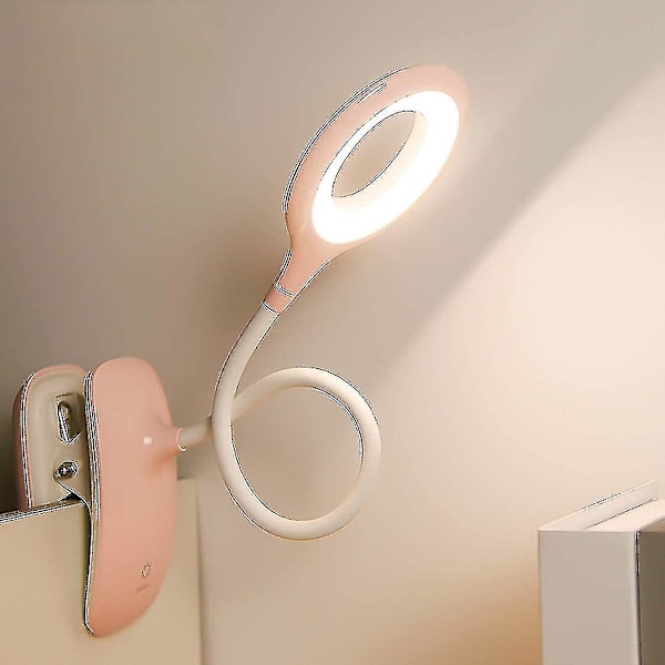 Led klipsbar leselampe dimbar øyebeskyttelse bordlampe Pink