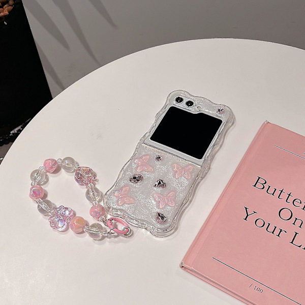 Yhteensopiva Samsung Galaxy Z Flip 6 -kotelo, ohut PC-suoja, jossa on söpö enkeli, rakkaussydän, rusetti, iskunkestävä suojus rannekkeella naisille ja tytöille Style A
