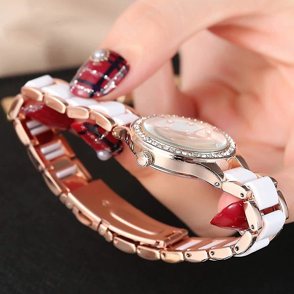 Klokker for kvinner, dame keramiske klokker, mote luksus kvarts vanntett rustfritt stål armbåndsur sølv