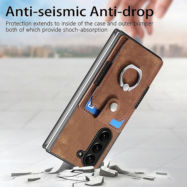 Til Samsung Galaxy Z Fold5 5g Retro Skin-feel Ring Multi-kort Tegnebog Mobiltelefon Cover Brown
