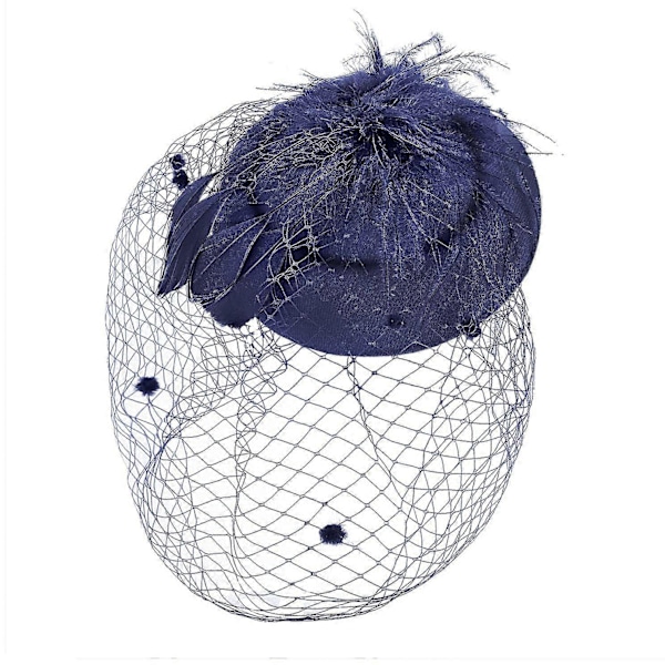 Fjäder Mesh Hatt Dam Mesh Slöja Hårnål Hatt Party Huvudbonad Navy blue