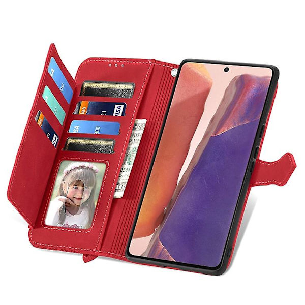 Embosset blomstermønster lærveske med glidelås for Samsung Galaxy Note20 Red