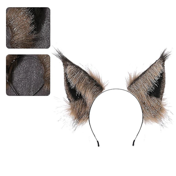 Håndlaget Simulert Kattunge Ulv Spisse Ører Hodebånd Pels Fluffy Plush Dyr Hår Hoop Lolita Halloween Party Cosplay Kostyme Hodeplagg B