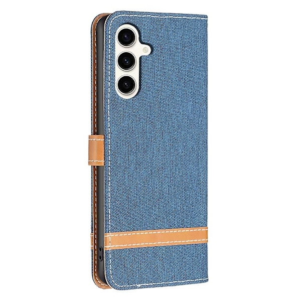 Mobiltelefonskal i denim-texturerat läder för Samsung Galaxy S23 Fe 5g med färgblock Dark Blue
