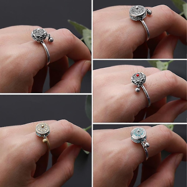Roterande Ringar Buddhistisk Tibetansk Bönkvarnsring Om Mantra Fingerring Lycka Lotus Blommig Emalj Roterande Ring Band C