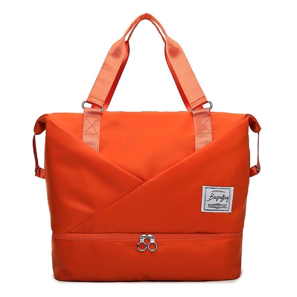Stor kapacitet Tør og våd separation weekendtasker til kvinder rejser Letvægts vandtæt bæretaske (orange)