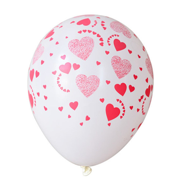100 stk./pose festballoner 12-tommer kærlighedshjertemønster festdekoration fuldt trykte hjerteballoner Valentinsdag tilbehør White