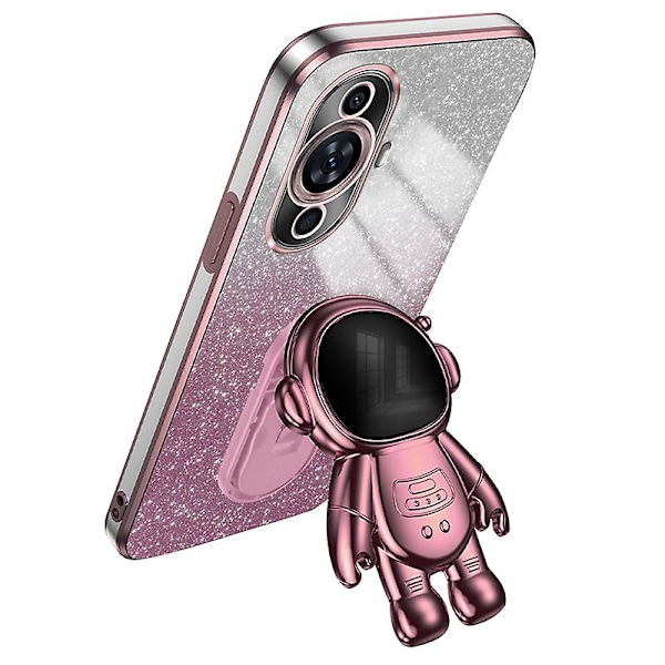 For Huawei nova 11 Pro/ nova 11 Ultra Case Elektroplettering Telefondeksel Astronaut Kickstand Pink