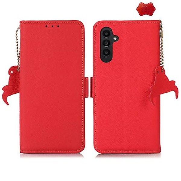 Til Samsung Galaxy S24 Side-magnetisk Tj Ægte Læder Rfid Mobiltelefon Etui Red