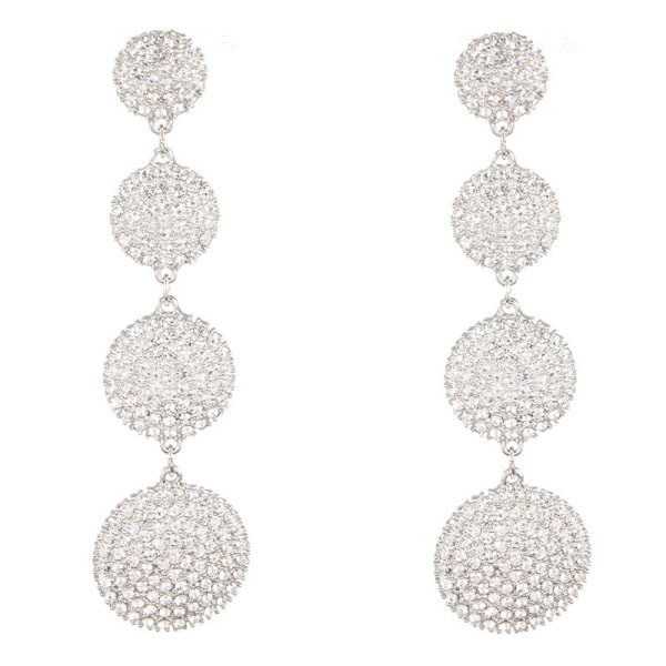 Fashion Women Silver Rhinestone Circle Earrings Long Chain Drop Earrings Jewelry