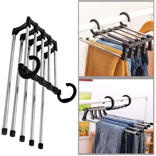 Trouser Rack, 2 Pcs Foldable Hanger, Stainless Steel Multifunctional Hanger, Space Saving Trouser Rack, For Jeans, Trousers, Tie, Clothes, Towels (bla