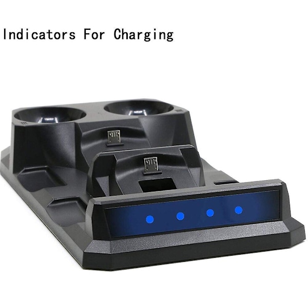 4-i-1 USB-laddningsdocka med LED-lampa, dubbel laddningsdockningsstation för Playstation för PS4 Move för PS4 VR-kontrollerhållare B