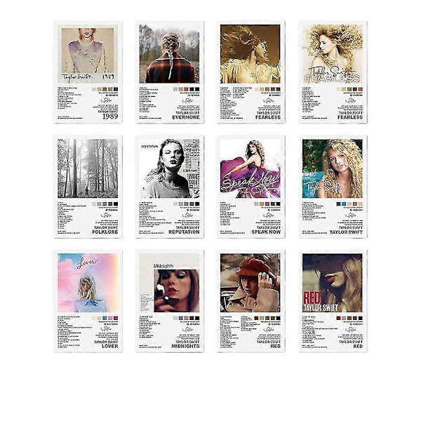 12 st Taylor Swift Album Poster Prints Albumomslag Väggkonst Dekorationer Presenter För Swiftie TS Fans Musikälskare