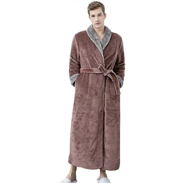 Flanelipukuja, Miesten Ja Naisten Hupparilla Varustetut Pitkät Flanelipukut, Talviset Kotipuvut L brown2