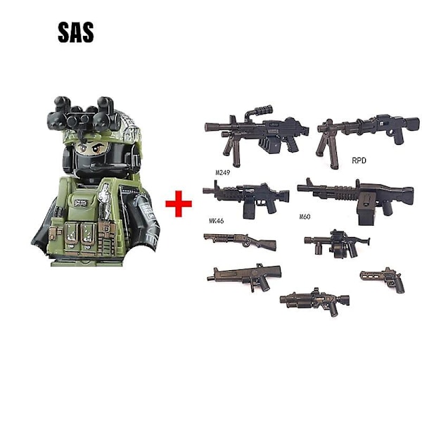Militära byggklossar Soldatfigurer Gåvor Leksaker Vapen Gevär Special Force SWAT Arméväst Hjälm Explosionssäkra kläder MOC   Fingerfärdighetsspel SAS--1PCS