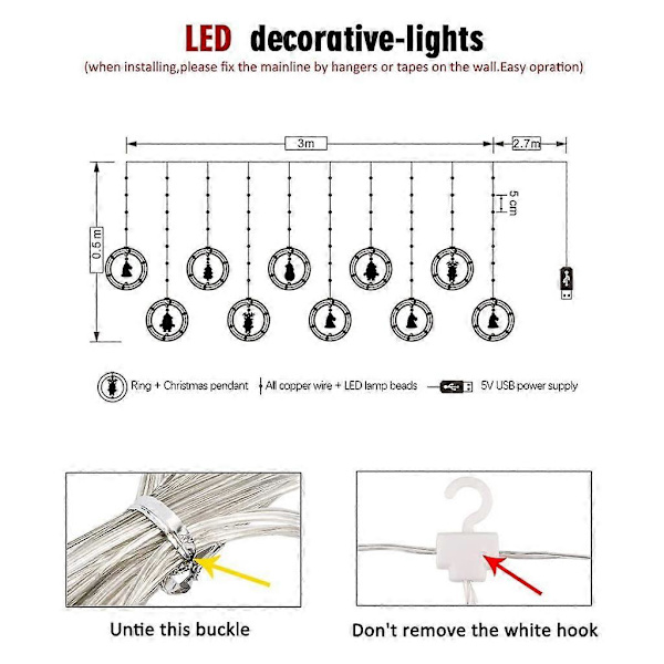 Jul-USB-hängande ljusslingor LED-gardiner Tomtehänge 3D-lampa Girlang