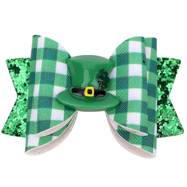 Sankt Patricks Dag Sequins Hårspænder Med Læderbue Tophat Bue Barrette