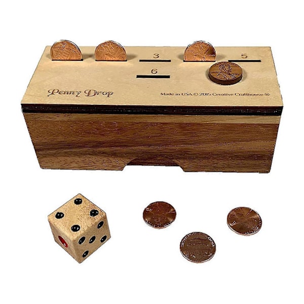 Penny Game with Coin Dice Wood Box 2-6 Players Competitive Kids Adults Family Coin Toss Strategy Board Game Birthday Christmas Gift