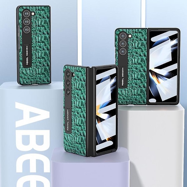 Til Samsung Galaxy Z Fold5 Abeel Integreret Ægte Læder Sky Series Mobiltelefon Etui Med Holder Green