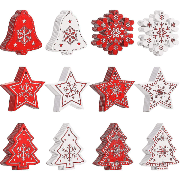 60 Pcs Christmas Wood Hanging Ornaments Wood Slices Christmas Tree Decoration For Party Christmas Tree Decoration