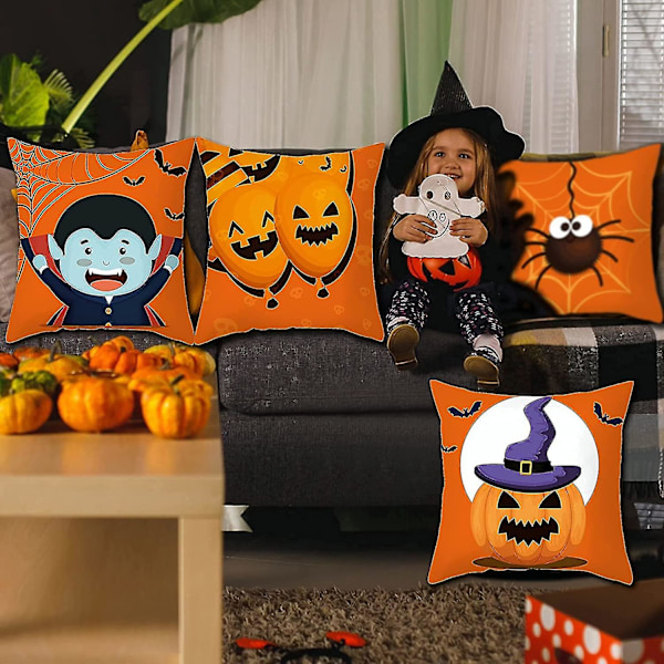 Halloween-tyynysetti 4 kpl Halloween-sohvatyynynpäällinen Halloween-heittätyynynpäällinen setti Halloween-tyynynpäällinen pehmuste sohvalle suorakaiteen muotoinen pehmuste