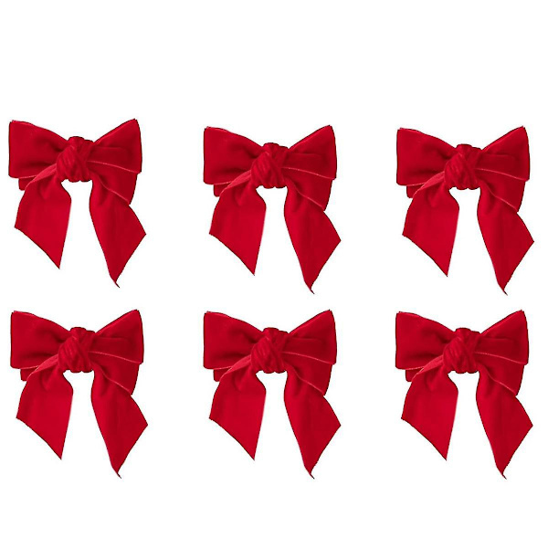 6 stk. Røde Sløjfe Jule Serviet Ring Chic Flannel Serviet Spænde Til Fødselsdagsfest Bryllup Spisning T