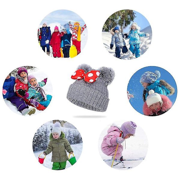 Vintermössa för småbarn med dubbla pompom i stickad ull grey