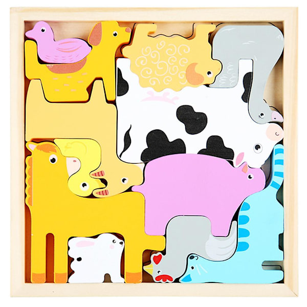 Träpussel för småbarn, gör-det-själv-byggsatser, leksaker för barn, 3D-tidigt pedagogiskt leksak Farm Animals