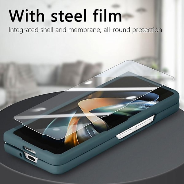 Til Samsung Galaxy Z Fold4 Integreret Film Retro Skin Følelse Fold Læder Mobiltelefon Etui Green