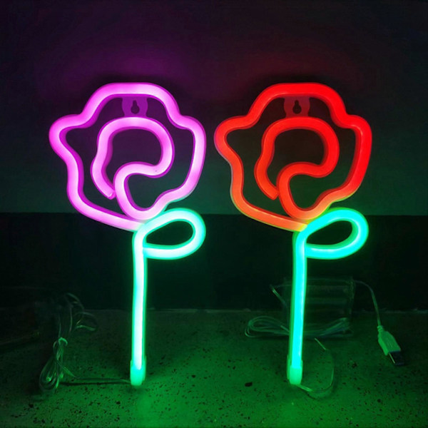 Neonljus Färgglad Rosblomma LED Väggdekoration Neon Skylt Heminredning Julgåva för Rum A