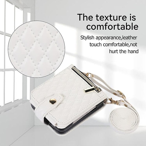 Crossbody-fodral i läder med diamantmönster för Samsung Galaxy Z Flip5 White