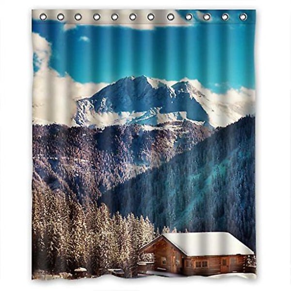 Snow Hill Forest And Blue Clouds Sky Shower Curtain Bathroom Decor Curtain 150x180 Cm