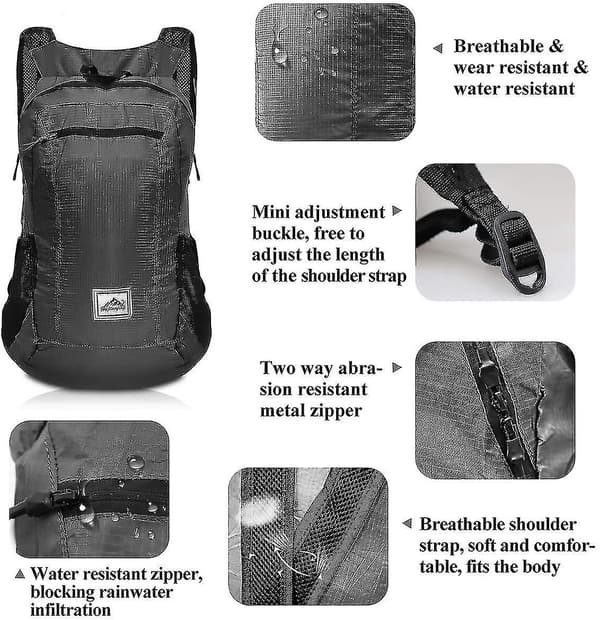 Ultralight Packable 20l Taitettava Matkareppu Black