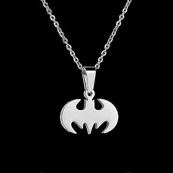 Fladdermus Hängsmycke Halsband Kirurgiskt Rostfritt Stål Allergivänligt Superhjälte Halsband för Barn och Batman-älskare Silver