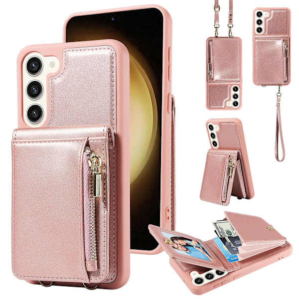 For Samsung Galaxy S24 Etui PU+TPU RFID Blokerende Telefon Skal med Tegnebog og Stativ Rose Gold