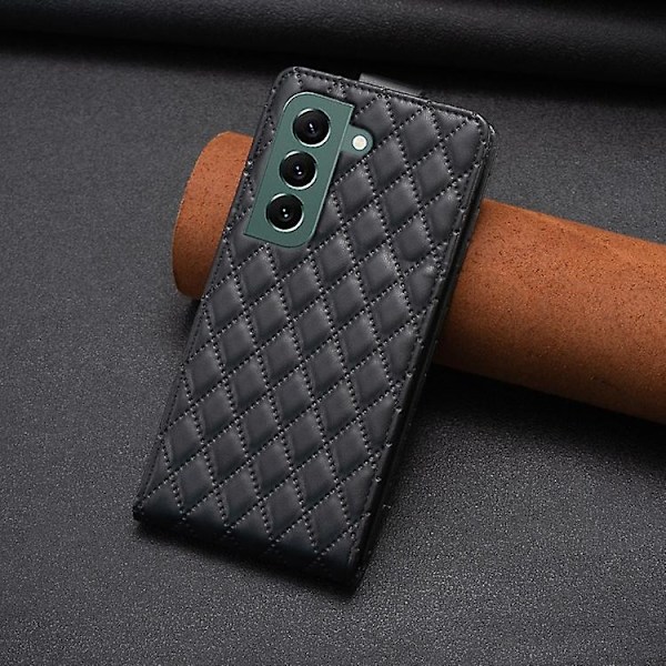Mobiltelefonskal i läder med vertikalt flipp för Samsung Galaxy S22+ 5g Diamond Lattice Black