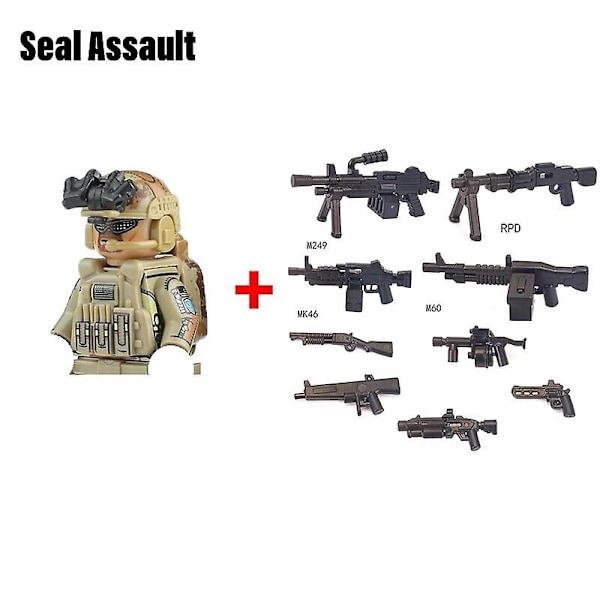 Militära byggklossar Soldatfigurer Gåvor Leksaker Vapen Gevär Special Force SWAT Arm Väst Hjälm Explosionssäkra kläder MOC   Fingerfärdighetsspel seal--1PCS
