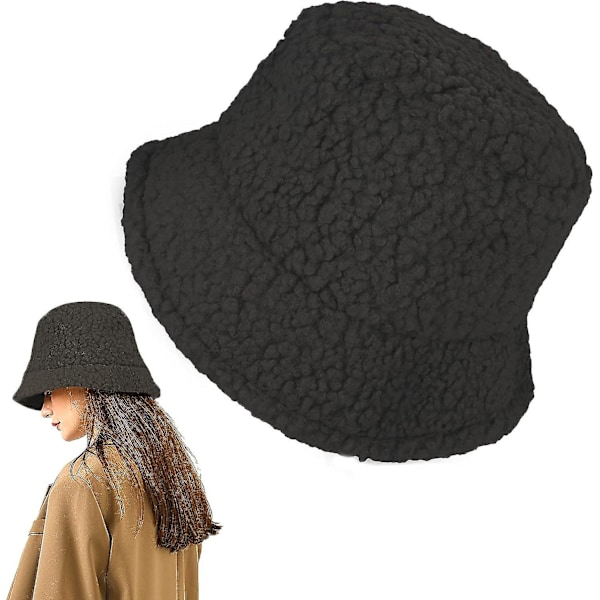 Fuskpäls Bollhatt - Plysch Fiskehatt, Varm Sherpa (svart)
