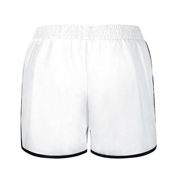 Naisten kaksikerroksiset kiristysnyörillä joustavat vyötäröiset urheilushortsit taskuilla, valkoinen-M White M