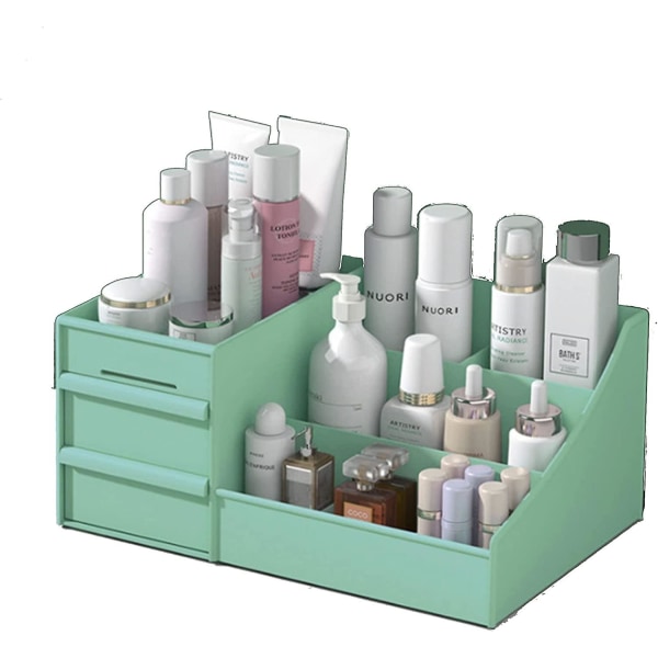 Toiletbord, med 2 skuffer, multifunktions opbevaringsboks til makeup, smykker, kontor, papirvarer, soveværelse, badeværelse (grøn)