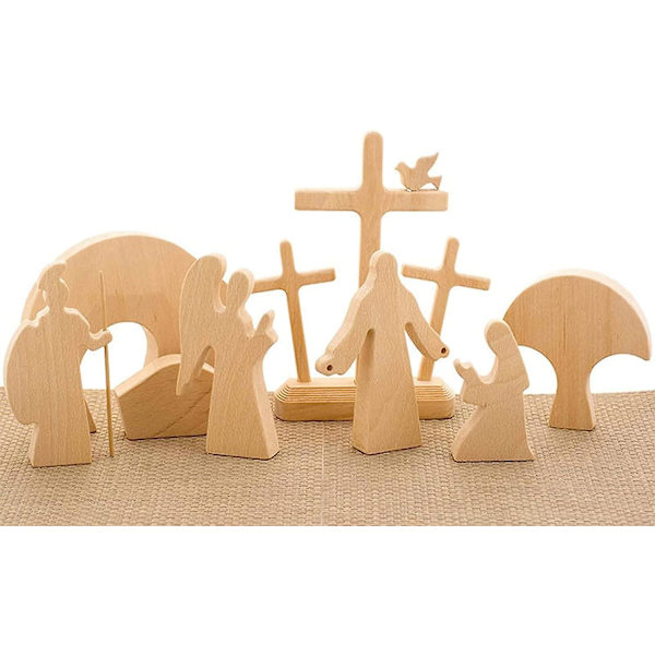 Påsk Scen Trä Dekoration Påsk Dekor Trä Kors Uppståndelse Scen Dekor Trä Nativity