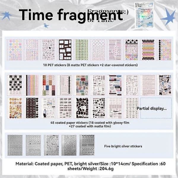 60 Tidsfragmenter Serie Spiral Bokmerke DIY Scrapbook Collage Diverse Dagbok Bakgrunn